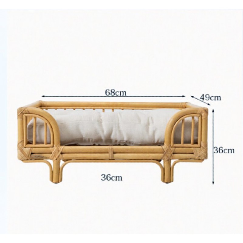 Natural Rattan Square Dog Bed Minimalist Handmade Pet Bed