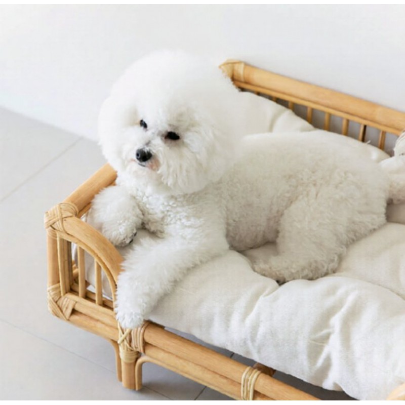 Natural Rattan Square Dog Bed Minimalist Handmade Pet Bed