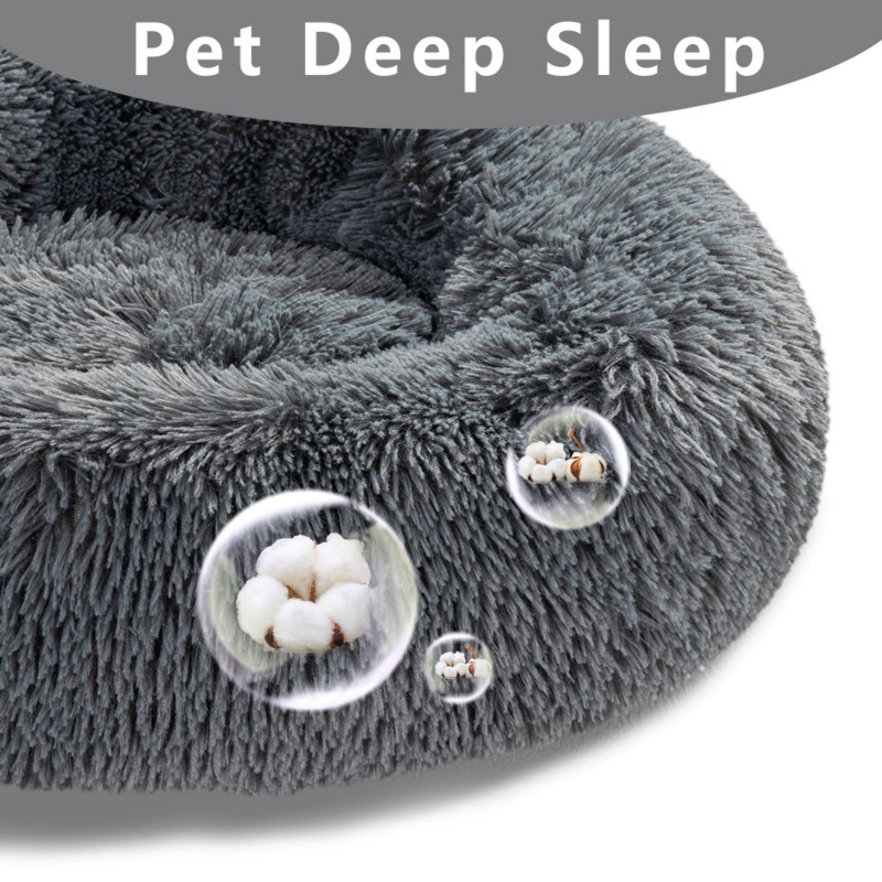 Zippered Fluffy Donut Dog Bed Warm Soft Long Plush Pet Cushion Dog House Cat Bed Washable Pet Sofa Mat Calming Small Large Dog Beds