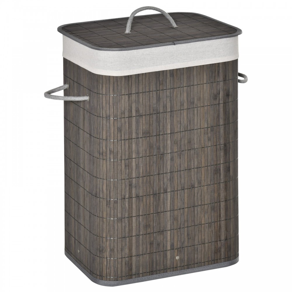 Laundry Basket With Flip Lid And String Handles, Collapsible Hamper Removable Lining Board Base Foldable Water-Resistant Dirty Clothes Storage, Grey