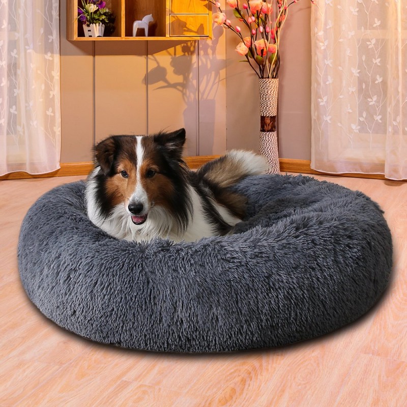 Zippered Fluffy Donut Dog Bed Warm Soft Long Plush Pet Cushion Dog House Cat Bed Washable Pet Sofa Mat Calming Small Large Dog Beds