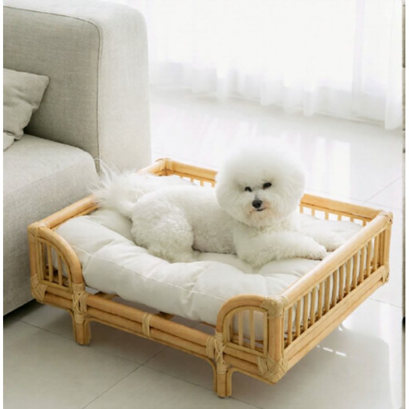 Natural Rattan Square Dog Bed Minimalist Handmade Pet Bed