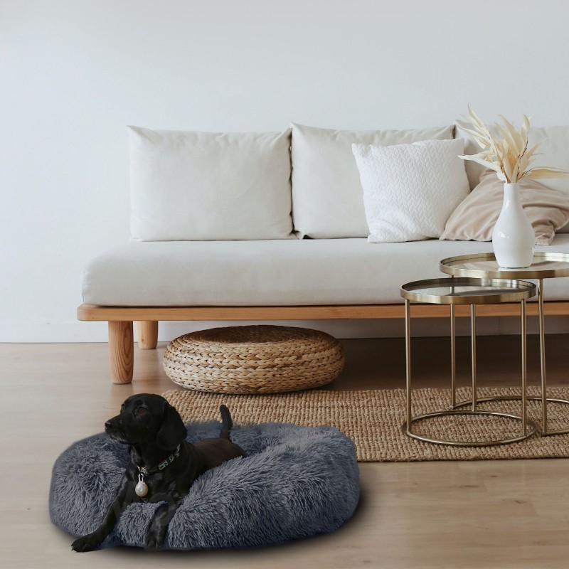 Zippered Fluffy Donut Dog Bed Warm Soft Long Plush Pet Cushion Dog House Cat Bed Washable Pet Sofa Mat Calming Small Large Dog Beds