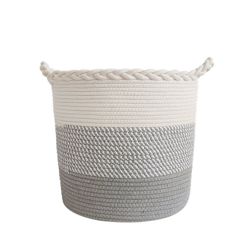 Cotton String Woven Laundry Basket Large Capacity Living Room Bedroom Toy Fabric Storage