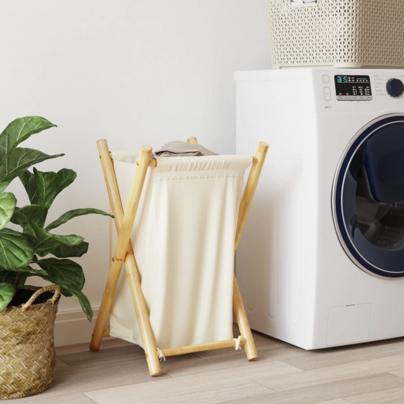 Laundry Basket Cream White 41.5x36x63.5 cm   Laundry Basket Cream White