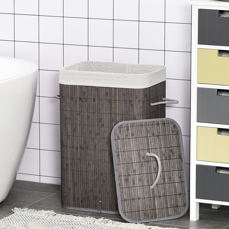 Laundry Basket With Flip Lid And String Handles, Collapsible Hamper Removable Lining Board Base Foldable Water-Resistant Dirty Clothes Storage, Grey