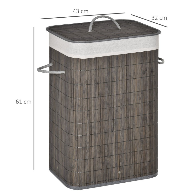 Laundry Basket With Flip Lid And String Handles, Collapsible Hamper Removable Lining Board Base Foldable Water-Resistant Dirty Clothes Storage, Grey
