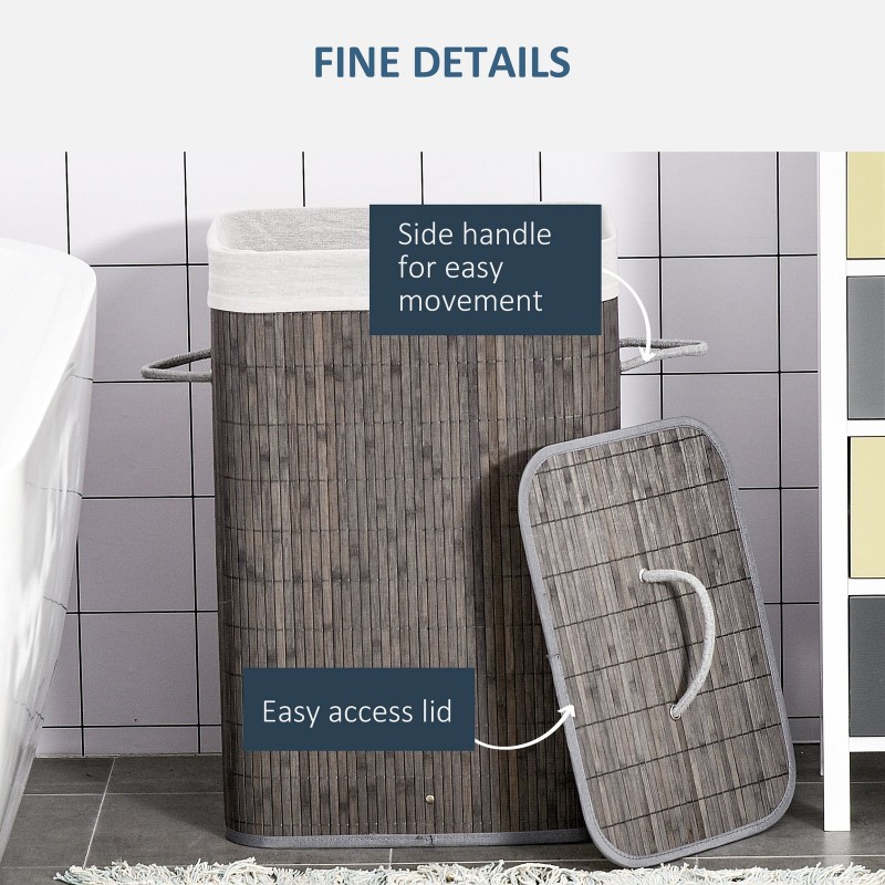 Laundry Basket With Flip Lid And String Handles, Collapsible Hamper Removable Lining Board Base Foldable Water-Resistant Dirty Clothes Storage, Grey