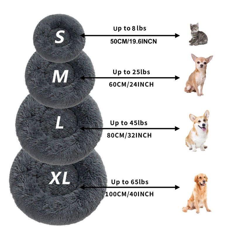 Zippered Fluffy Donut Dog Bed Warm Soft Long Plush Pet Cushion Dog House Cat Bed Washable Pet Sofa Mat Calming Small Large Dog Beds