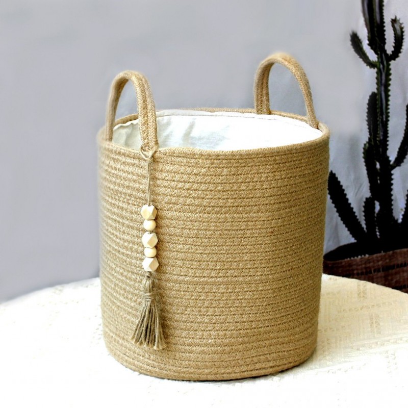 Laundry Basket Woven Cotton String Large Laundry Basket High Laundry Basket Foldable Basket