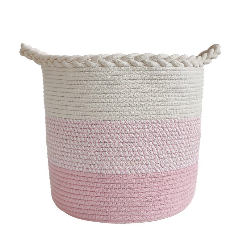 Cotton String Woven Laundry Basket Large Capacity Living Room Bedroom Toy Fabric Storage