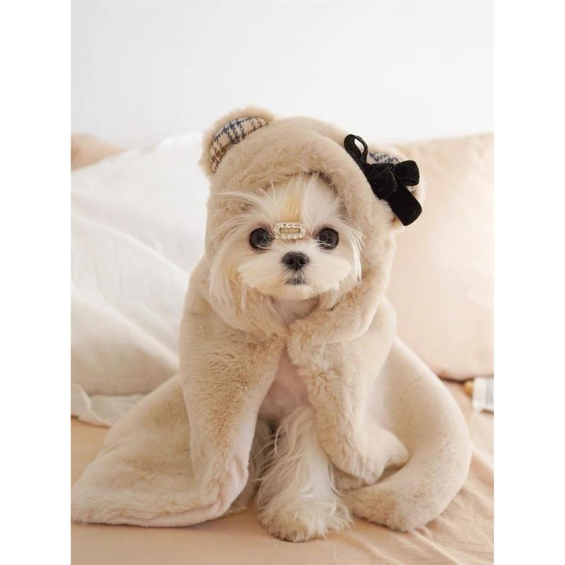 Pet Dog Cat Plush Cloak Clothes Cute Bear Blanket Autumn And Winter Warm Pad