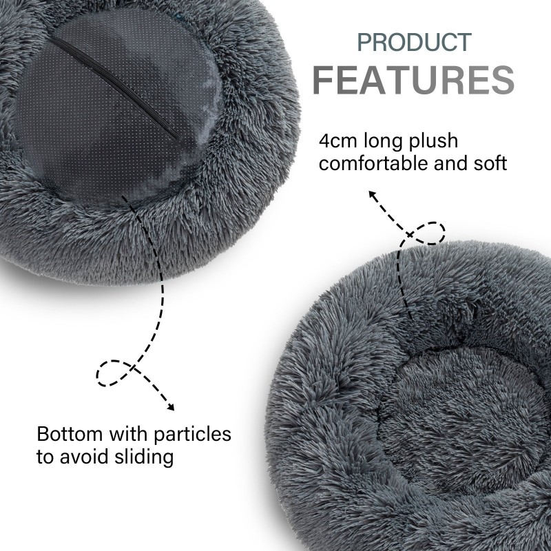 Zippered Fluffy Donut Dog Bed Warm Soft Long Plush Pet Cushion Dog House Cat Bed Washable Pet Sofa Mat Calming Small Large Dog Beds