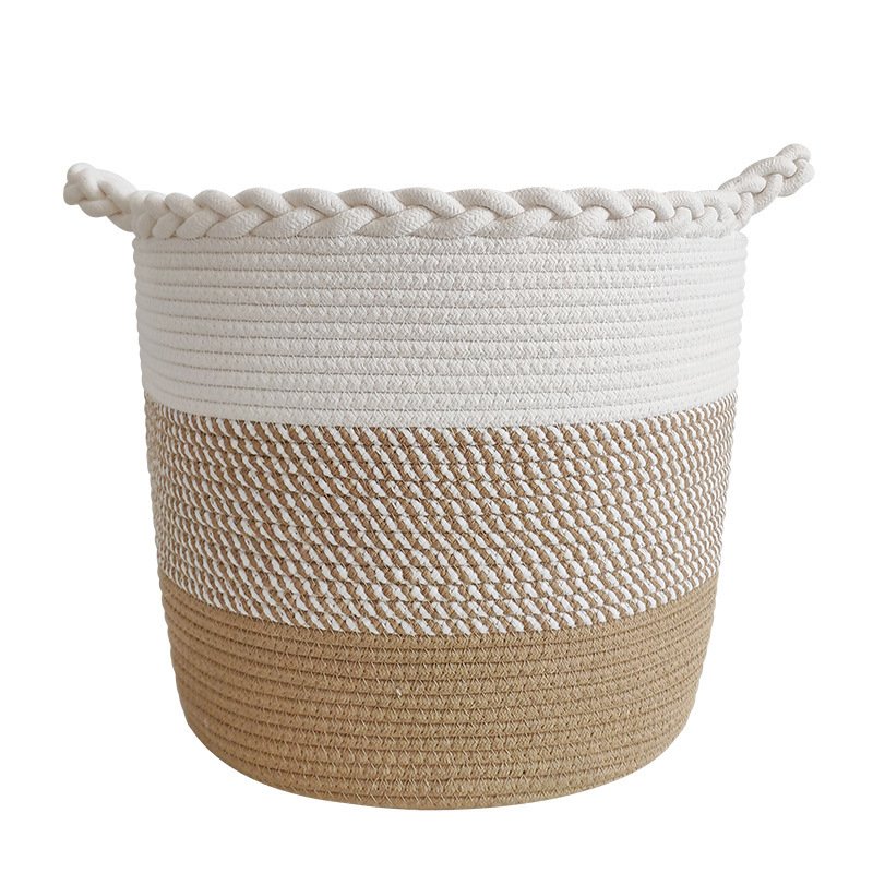 Cotton String Woven Laundry Basket Large Capacity Living Room Bedroom Toy Fabric Storage
