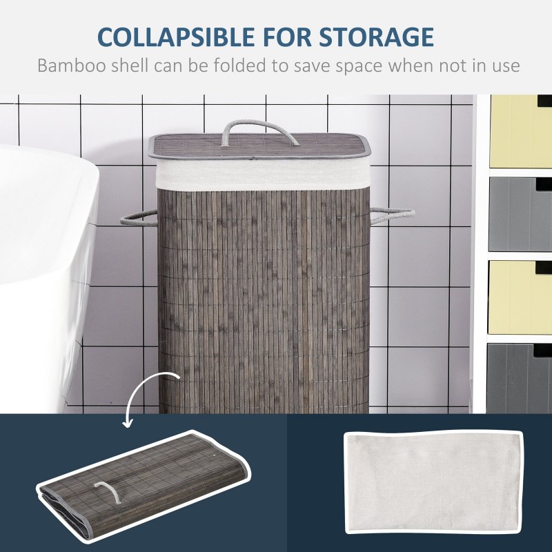 Laundry Basket With Flip Lid And String Handles, Collapsible Hamper Removable Lining Board Base Foldable Water-Resistant Dirty Clothes Storage, Grey